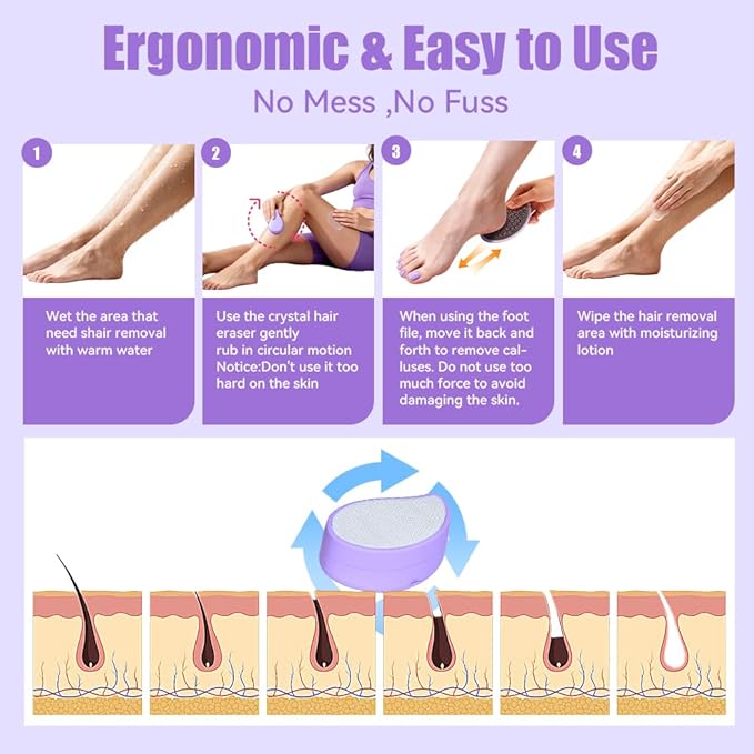 Compact 2-in-1 Hair Removal & Foot Exfoliator - Glass Nano-Crystal Tool for Quick Salon-Smooth Skin + 195 Micro-Blade Foot File, Mess-Free, Ideal for Gym/Travel, Unisex Grooming Kit
