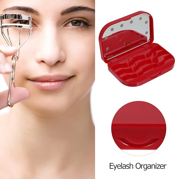 Led Eyelash Storage Box Portable Eyelash Organizer with Makeup Mirror Compact False Case for Travel and Daily Use