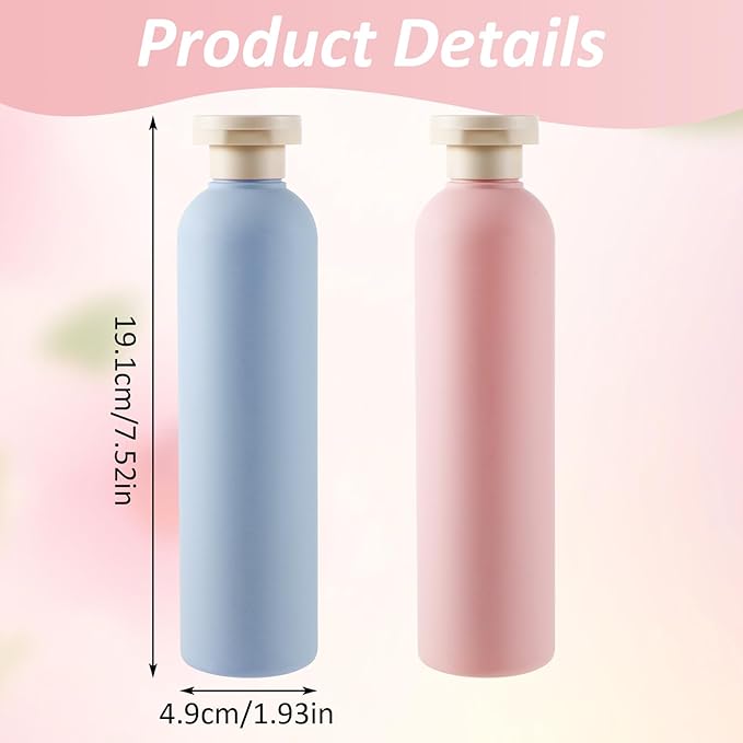 2-Pack Squeeze Bottles, 260ml Plastic Refillable Travel Containers with Flip Cap - Leak Proof for Shampoo, Creams, Lotion, Conditioner (Blue + Pink)