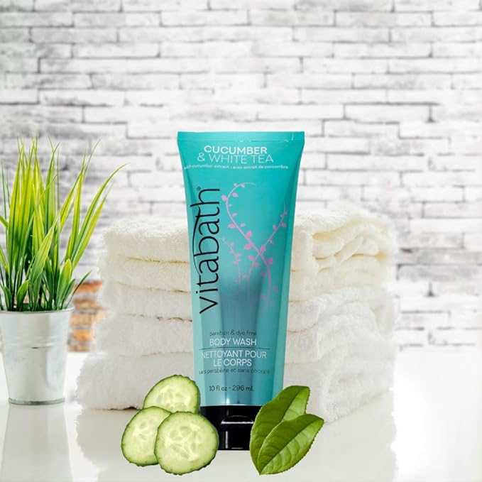Vitabath Cucumber & White Tea Body Wash Moisturizing Bath & Shower Cleanser & Skincare Radiant Detox & Restore Nourishing Body Polish - Cruelty-Free, Paraben-Free - 12 oz