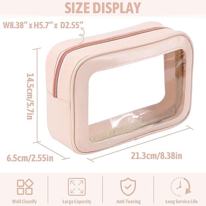 3PCS Clear Toiletry Bag,TSA Approved Travel Pouch with Zipper for Cosmetics and Toiletries，Diaper Bag Organizer Pouch Set, Purse Organizer and Clear Car Bag for Women and Kids