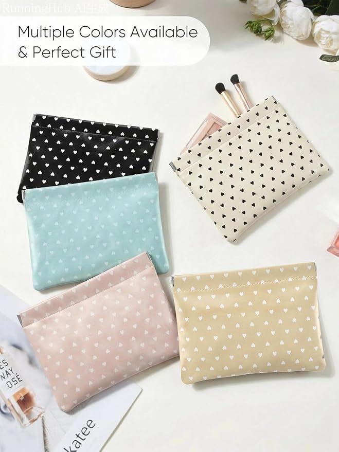 Hearts Leather Makeup Pouch Set for Women Small Make Up Bag for Purse Waterproof Initial Makeup Cosmetic Bags Pouches for Purse Aesthetic Travel Toiletry Bag,Grey Blue