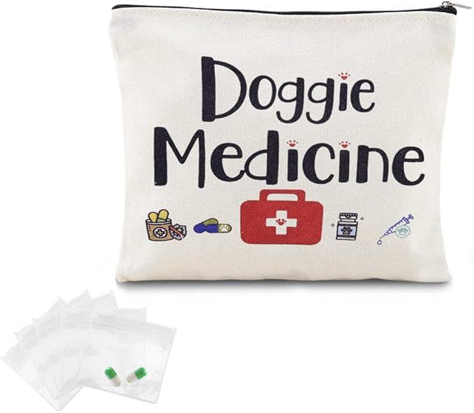 Doggie Medicine Bag with Pill Bags for Travel Medical Med Storage Bags with Zipper Dog Things Canvas Bag for Dog Mom Christmas Birthday Gifts for Doggie Dad Travel Cosmetic Makeup Bags Organizer Pouch