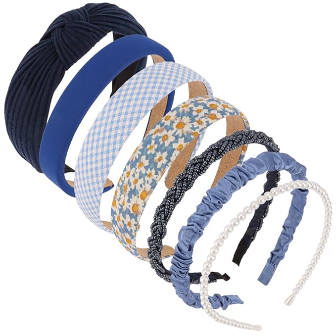 AHONEY 7 Pack Navy Blue Headbands for Girls Women Dark Blue Headbands Trendy Non Slip Hairbands Cute Hair Accessories Multi-style Preppy Headband Pack Diademas Para Mujer