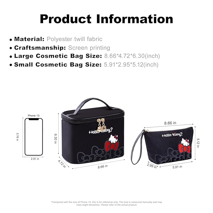 Vimanllie Travel Makeup Bag Large Cosmetic Bags with Brush Holder,Black Waterproof 2PCS Portable Cosmetic Case for Women,Toiletry Bag for Skincare&Beauty Tools for Her