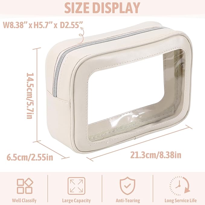 3PCS Clear Toiletry Bag,TSA Approved Travel Pouch with Zipper for Cosmetics and Toiletries，Diaper Bag Organizer Pouch Set, Purse Organizer and Clear Car Bag for Women and Kids