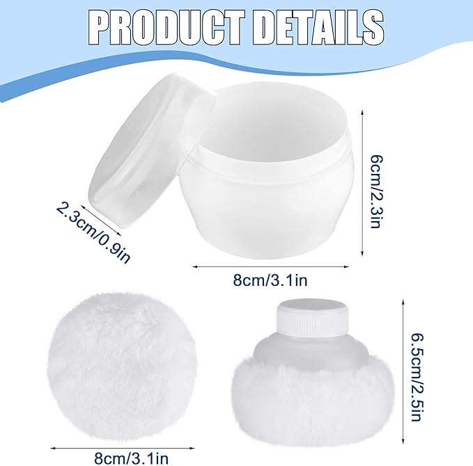 Cunhill 4 Pcs Body Powder Puff and Container Portable Body Powder Container with Puff Case Soft Washable Reusable Face Wet Dry Makeup for Baby Women Dusting Bath Travel Home Use
