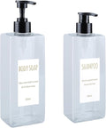 Shampoo and Conditioner Dispenser (Set of 2, 16.9oz) Modern Refillable Shampoo Pump Bottles for Shower Soap - Empty Body Wash Dispenser Set for Bathroom (Transparent)