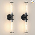 Matte Black Wall Sconces Set of 2, Modern Bathroom Vanity Lights for Mirror, Hardwired Glass Wall Light Fixtures with E26 Base (Bulbs Required) for Bathroom, Bedroom, Hallway, 22.05 Inch
