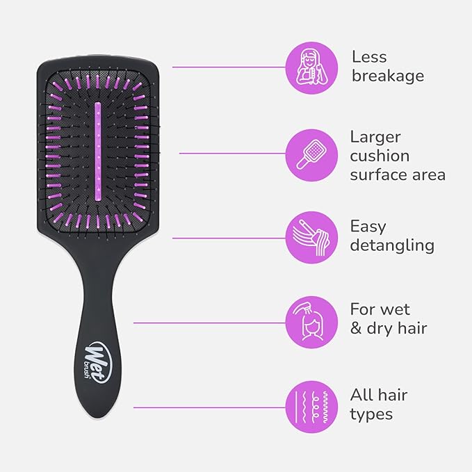 Wet Brush Refresh and Extend Paddle Detangler, Black, Detangling Brush with Infused Charcoal Ultra-Soft IntelliFlex Bristles For All Hair Types, Removes Dirt, Excess Oils & Impurities