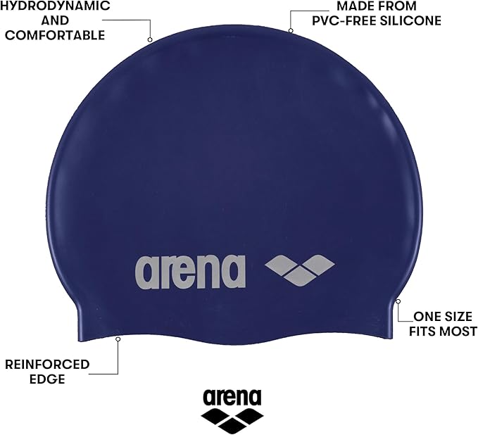 Arena Classic Unisex Soft Silicone Swim Cap for Women and Men, Intensive Training Comfortable Non-Slip Long Hair Swimming Hat