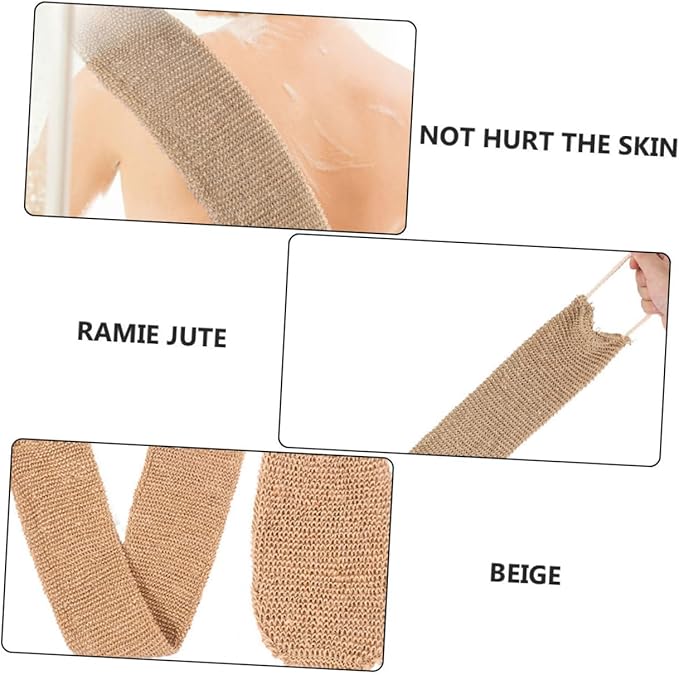 2Pcs Back Scrubber Strap Exfoliating Bath Towel for Back Washing Ramie Jute Material Shower Accessory for Skin Care and Relaxation