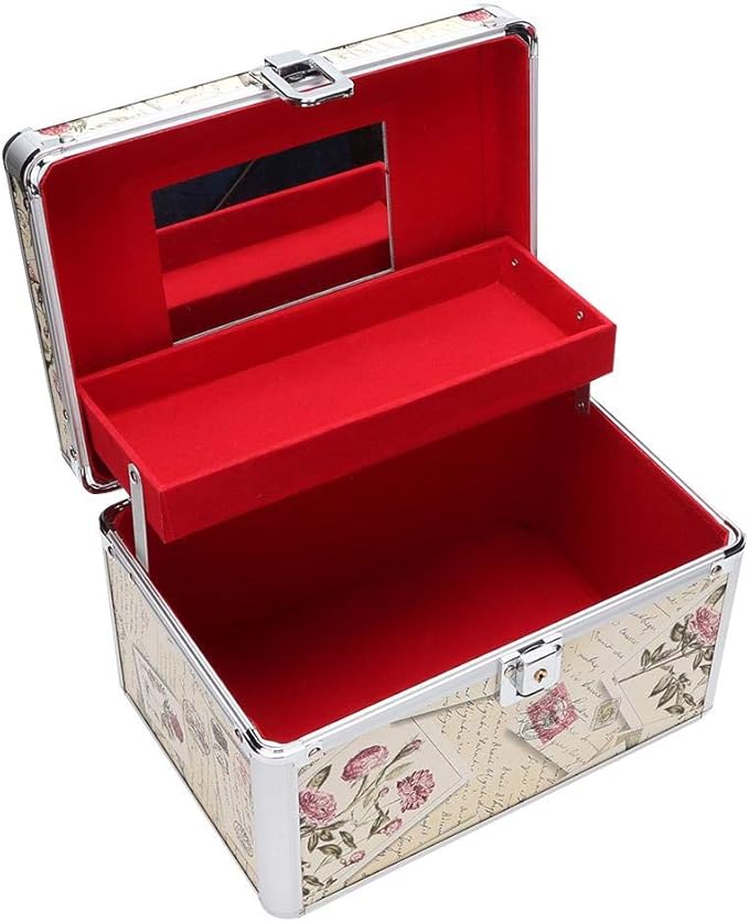 Makeup Case with Mirror, Professional Aluminum Makeup Storage Box, Portable Small Cosmetic Case for Beauty Artists, Travel Cosmetic Train Case Organizer with Dividers and Tool Panel for Brushes