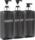 Segbeauty 16.9oz Empty Black Hand Soap Dispensers, 3pcs Large Plastic Lotion Pump Bottle, Refillable Square Pump Bottles for Shampoo and Conditioner, 500ml Pre-printed Bathroom Body Wash Gel Container