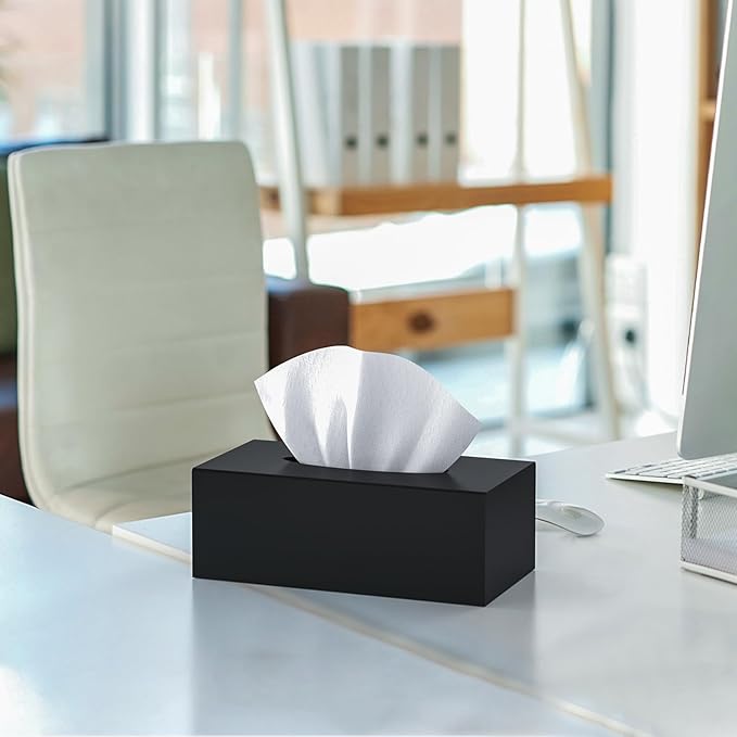 SILUT Tissue Box Cover Rectangle, Tissue Box Holder Decorative, Acrylic Tissue Box Cover, Tissue Holder for Bathroom, Home, Restaurant, Kitchen - Matte Black