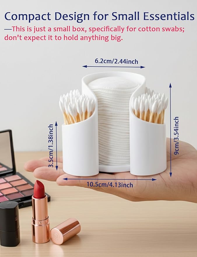 White 3-Compartment Vanity Organizer & Cotton Swab Holder - Small Minimalist Plastic Box for Jewelry, Floss Picks & Hair Accessories - Open Front Countertop Display