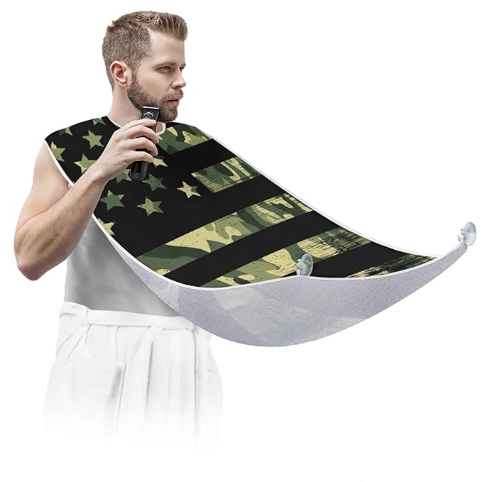 Camo Flag Beard Bib Apron,Beard Hair Catcher,Non-Stick Beard Shave Cape,Shaving Trimming Non-Stick Waterproof Grooming Gifts for Dad Men Him Boyfriend