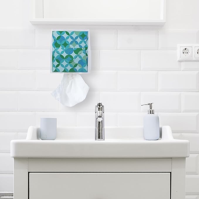 Facial Tissue Box Holder for Wall, Under Cabinet or Desk, RV, Bathroom, Small Spaces - Acrylic Wall Mounted Square Box Dispenser, Face Down or Sideways in Tight Areas