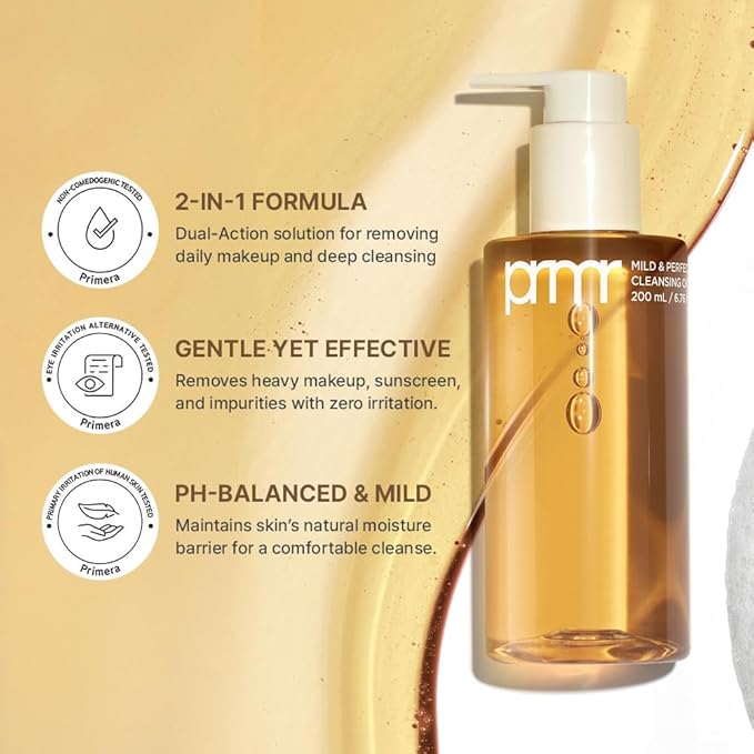 Primera (PRMR Oil To Foam Cleanser Korean Deep Cleansing Oil, Daily Makeup Remover, Blackheads, Dust and Dirt Removal, Pore Cleaning, Hyaluronic acid, Deep Clean in One Step (200ml, 6.76 fl. oz)