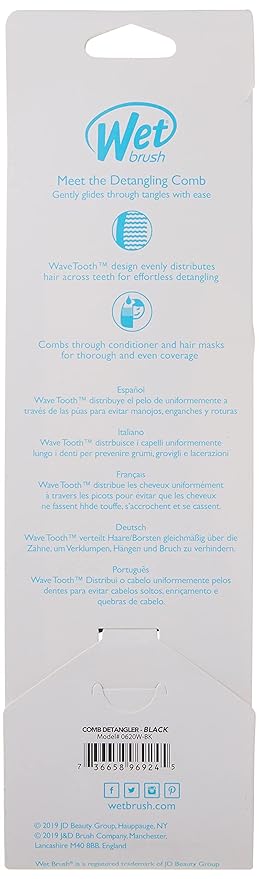 Wet Brush Detangling Comb, Black - Wide Tooth Hair Detangler with WaveTooth Design that Gently and Glides Through Tangles - Brush Throough Conditioner and Hair Masks - Gentle On Scalp and Pain-Free