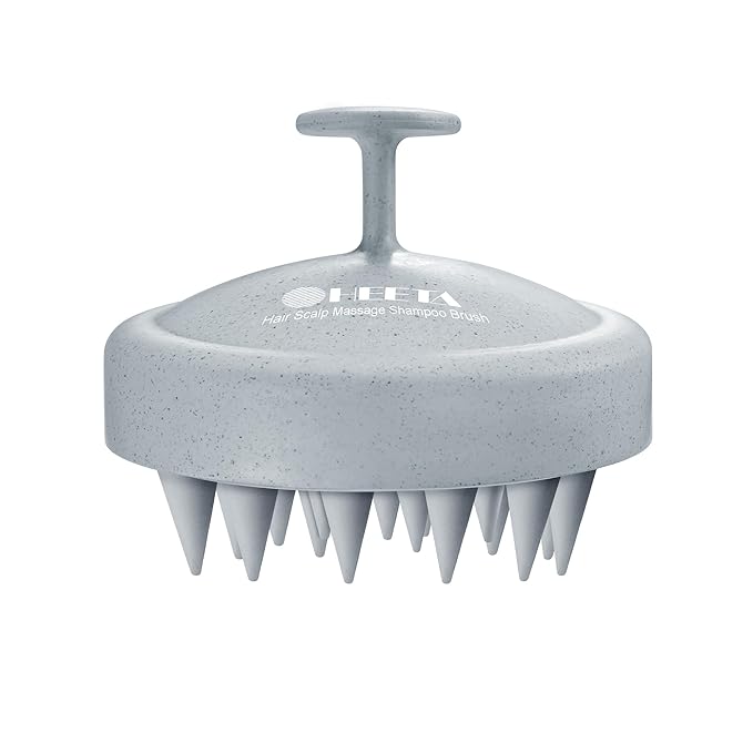 HEETA Scalp Massager Hair Growth, Soft Silicone Scalp Scrubber Shampoo Brush for Exfoliation, Dandruff Removal & Head Massage Stress Relax, Wet & Dry Use for Thick, Thin Hair Care, Wheat Straw Grey