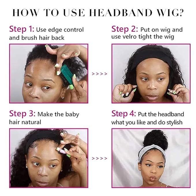 XSY Headband Wig Human Hair Deep Wave Chocolate Brown Headband Half Wigs for Black Women Glueless Human Hair Wigs 150% Density No Lace Wear Go Headband Wig 10 inch