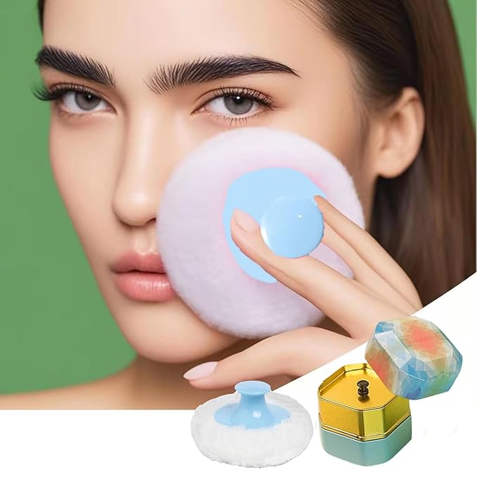 Body Powder Puff and Container, 3.35" Portable Dusting Powder Container with Soft Puff Powder Case Box Jar for Baby Women Home and Travel Use(Dark Blue)