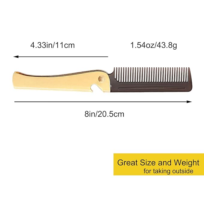 Stainless Steel Folding Comb, Pocket Comb for Men and Women, Golden
