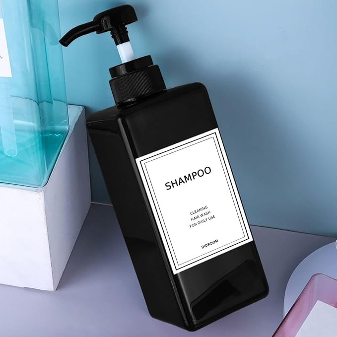 Modern Shampoo and Conditioner Dispenser (21 oz, Pack of 3) Refillable Pump Bottle Set Empty Shower Plastic Bottles with Pump for Bathroom Body Wash Soap and Shower