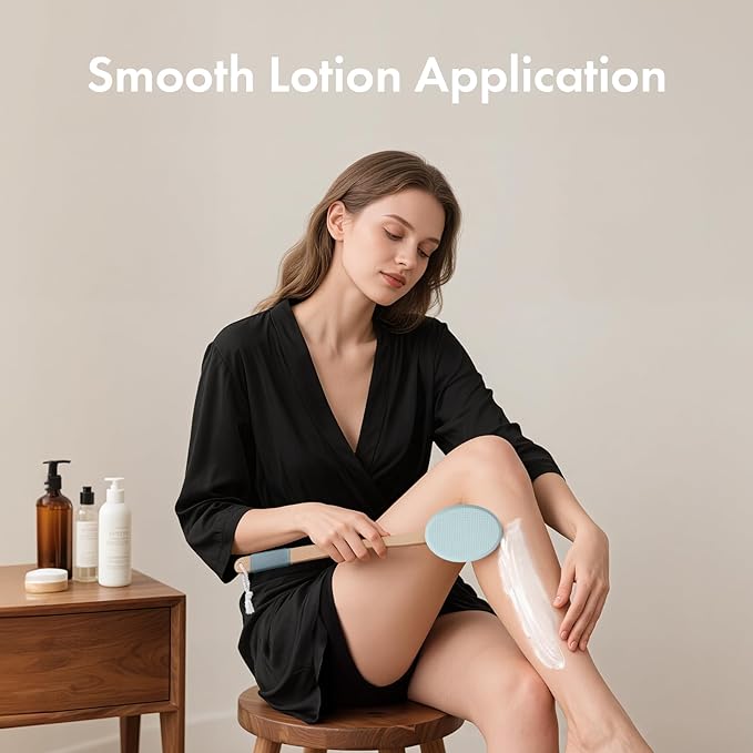 AmazerBath Lotion Applicator for Back, Feet, 4 Replacement Pads with 17" Curved Handle, Back Sunscreen Applicator for Kids, Elderly, Women, Apply Skin Cream Medicine Moisturizer Tanner, Sky Blue