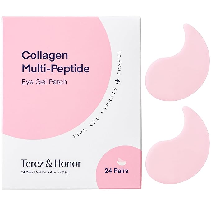 TEREZ & HONOR Peptide Collagen Hydrogel Eye Patches - 24 Pairs Korean Under Eye Masks for Puffy Eyes, Dark Circles, Wrinkles & Undereye Bags - Firming, Hydrating, Travel & Gift Ready Skincare Eye Pads