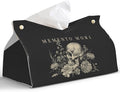 Memento Mori Skull Blck Leather Tissue Box Cover Rectangle,Academia Catholic Toilet Paper Box Holder,Gothic Decorative Facial Paper Case for Living Room Kitchen Office Desk,9.8x5.9x5.9