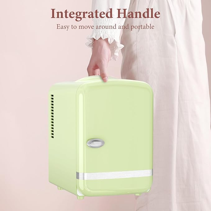 Xbeauty Retro Mini Fridge, Compact Refrigerator with 4L Capacity/6 Cans，Cooler & Warmer, Removable Shelf for Skincare, Beverages, Cosmetics, Perfect for Dorm, Bedroom, Green