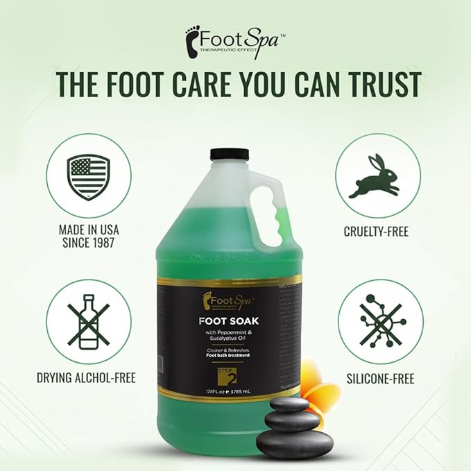 FOOT SPA - Foot Soak - Cleanses, Softens, and Refreshes - Made With Eucalyptus & Peppermint Oil - 128 Oz Gallon - Bulk, Refill Gallon