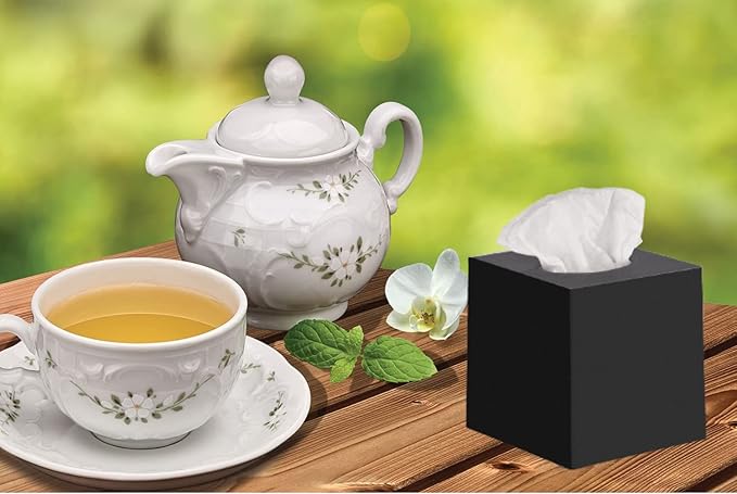 2 Pack Black Tissue Box Cover – Square Tissue Box Holder for Bathroom Accessories Countertop, Decorative Tissue Cover and Square Cube Holder for Modern Home, Office or Dresser Décor