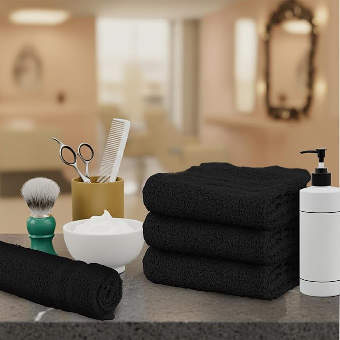 24 Pack Black Hand Towels 100% Cotton Spa Towels – 16x27 inches Highly Absorbable Facial, Gym, Hair, Face, Bulk Small Towels (Not Bleach Proof)