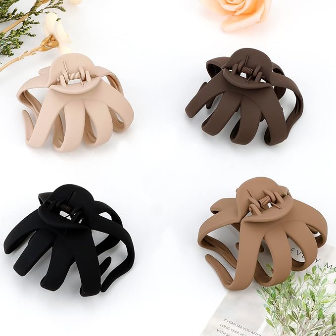 4 Pcs Octopus Hair Clips for Thick Hair - Large Claw Clips for Women, Matte Neutral Color, Strong Grip Non-Slip Jaw Clips