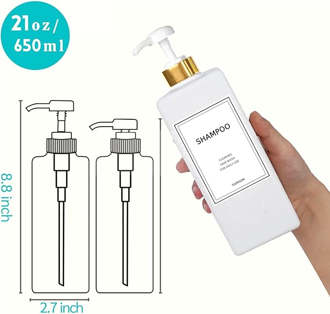 DIDROOM Modern Gold Shampoo and Conditioner Dispenser (21 oz,Pack of 3) Refillable Pump Bottle Set Empty Shower Plastic Bottles with for Bathroom Body Wash Soap Shower,3 Types Labels,Gold&white