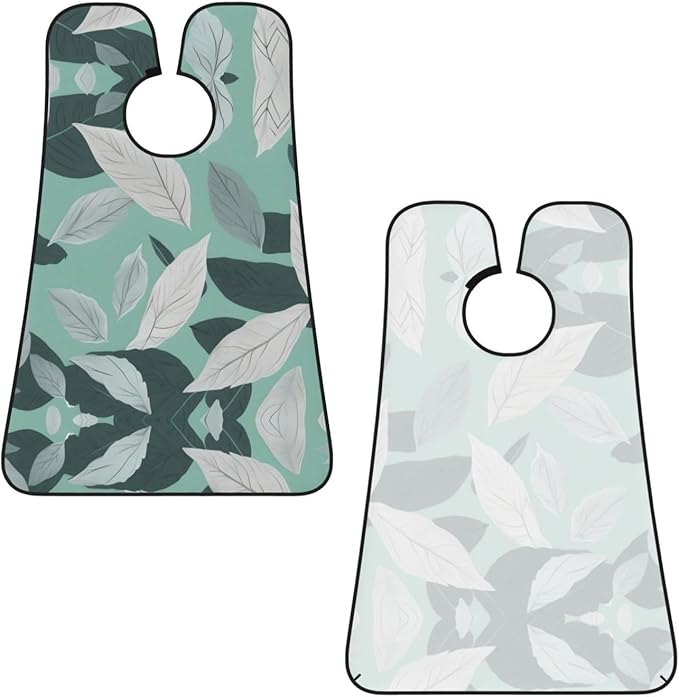 Mint Gray Leaves Print Beard Bib Apron For Men, Beard Hair Catcher For Men Shaving Trimming,Beard Cape Cloth