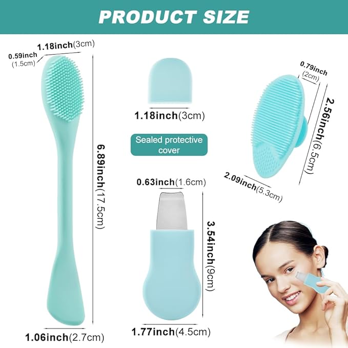2-in-1 Blackhead Remover Tool for Face & Nose – Pore Cleaning Brush, Face Scrubber, Skin Care Scraper, Mask Applicator & Spatula for Men and Women | Deep Cleansing | Blue