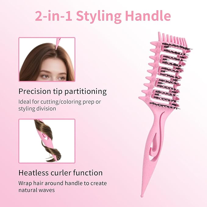 Curl Defining Brush, Curly Hair Brush for Detangling Shaping and Styling Curly Hair, Vented Candy Brush for Wet or Dry Hair Types for Women and Girl, Defining with Side Gear, Reduces Frizz (Pink)