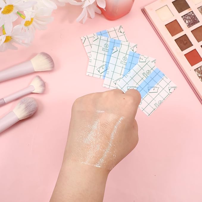 200 Pcs Disposable Adhesive Makeup Hand Palette Single Use Waterproof Makeup Mixing Palette Paper Adhesive Cosmetic Make Up Tape Transparent Cosmetic Tray Clear Foundation Mixing Tray for Women Girls