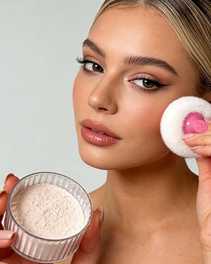 5Pcs Dusting Powder Container with Puff Set - 4 Pcs 3.15 inche Large Fluffy Puff, Leak-Proof Acrylic Case & Ergonomic Handle for Baby Care & Makeup (Body/Face Powder Applicator)
