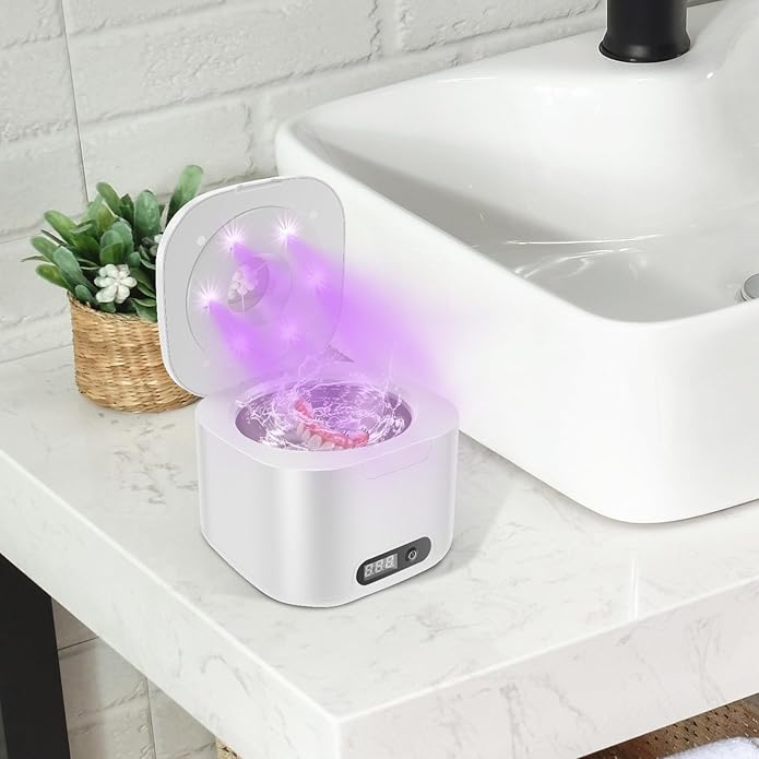 Ultrasonic Retainer Cleaner Machine, 340ML Ultrasonic Cleaner Machine for Braces, Jewelry, Mouth Guard, Glasses, Watch, Denture and Makeup Tools, ABS+304 Stainless Steel, 304 stainless steel