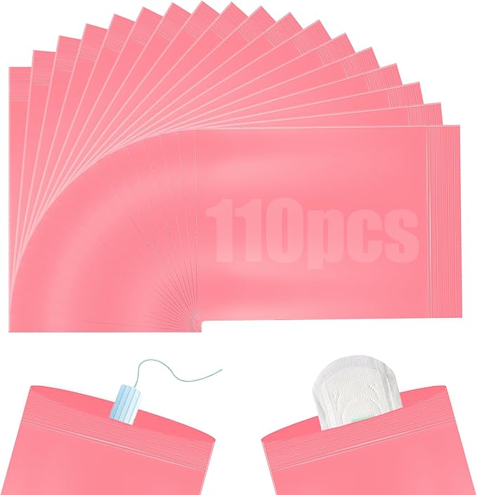 110pcs Sanitary Napkin Disposal Bags, Women Tampon Disposal Bags, Sealed Opaque Feminine Hygiene Disposal Pads Bag for Privacy, Pink