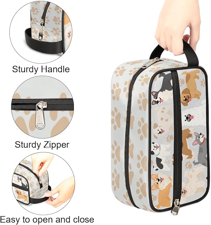 Lovely Dogs Paws Pattern Kids Toiletry Bag for Boys Girls, Cosmetic Makeup Bag with Handle, Travel Shaving Kit Organizer, Waterproof Portable Wash Bag for Gym Vacation Camping Sports