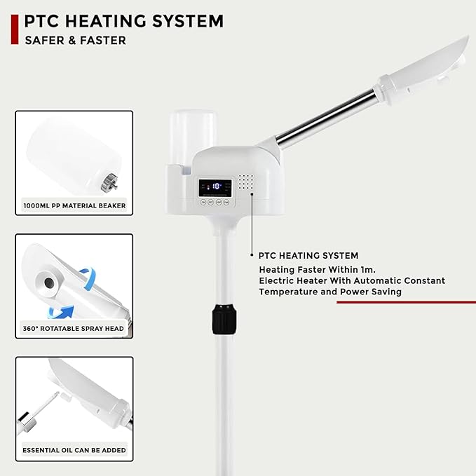 Professional Facial Steamer On Wheels for Esthetician, Touch Screen Vaporizador Facial Steamer with Hot Mist&Timer Function, Spa and Home Use