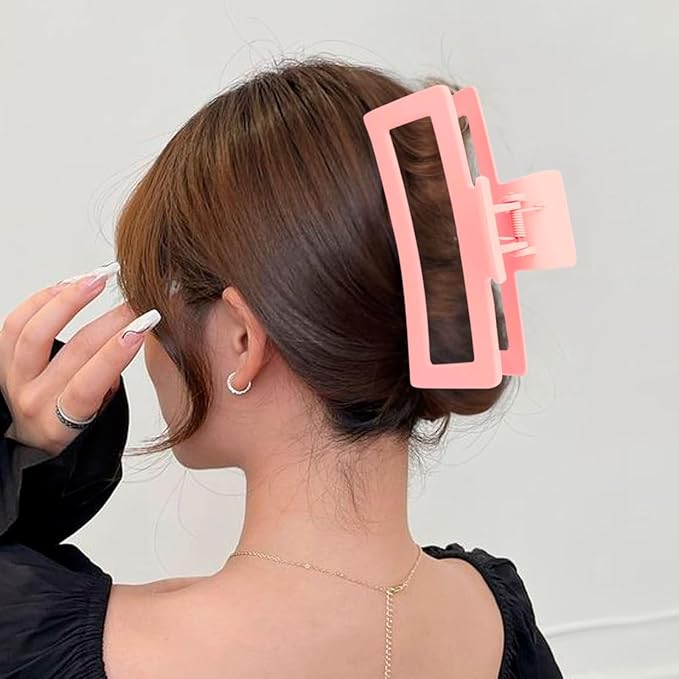 5 Inche Gradient Pink Extra Large Claw Clips for Thick and Long Hair, 4 Pack Xl Jumbo Oversized Matte Non-slip Rectangle Hair Clips for Women, Big Strong Hold Jaw