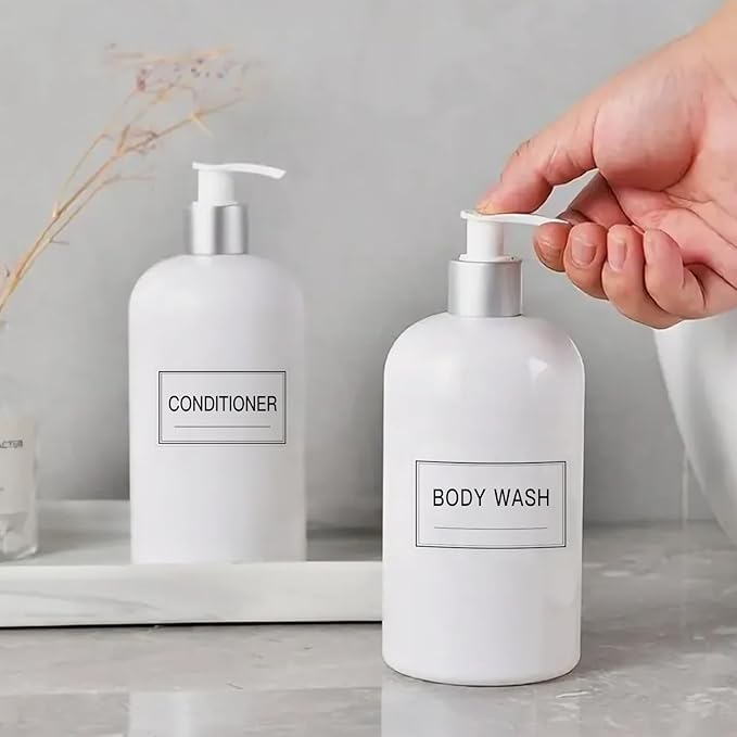 48PCS Clear Waterproof Labels for Bottles, Shampoo and Conditioner Dispenser Label,Transparent Soap and Lotion Stickers for Bathroom Organization (Black on Clear)
