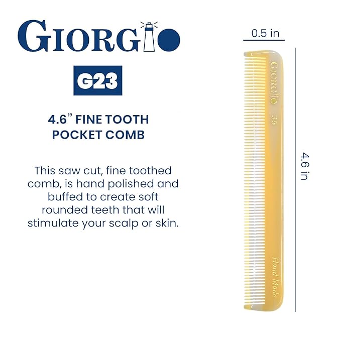 Giorgio G35 Handmade Fine Tooth Comb for Men, Mustache and Beard Comb for Everyday Grooming or Styling Hair, Saw Cut Travel Combs (4.6")
